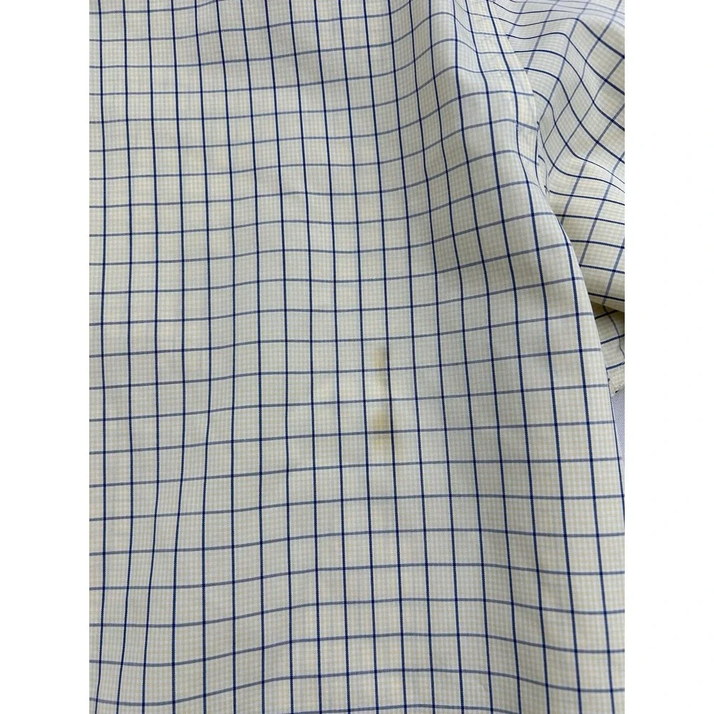 Brooks Brothers Mens Large Short Sleeve Shirt Button Down‎ Yellow Plaid *STAINS*